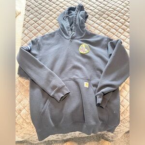 Carhartt Navy Blue Hoodie with Colorful Patches